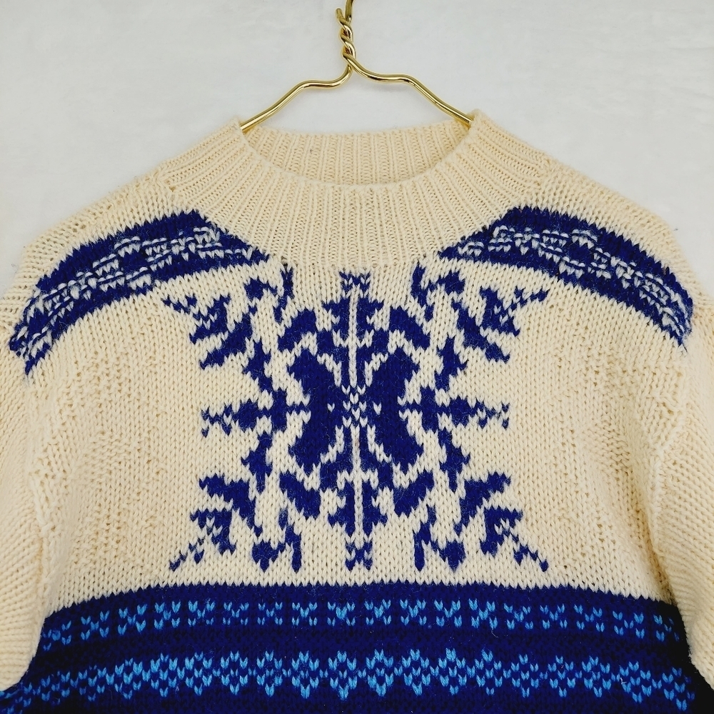 Liz Claiborne Vintage Snowflake Chunky Knit Wool Sweater Boxy Fit P3788 - Picture 2 of 9